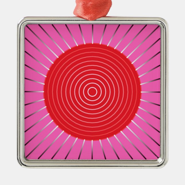 Modern Geometric Sunburst - Fuchsia and Red Julgransprydnad Metall (Framsidan)