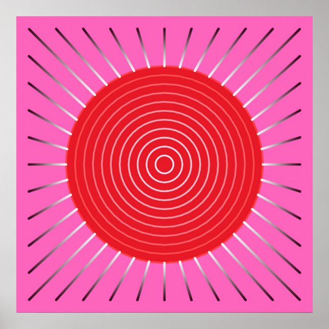 Modern Geometric Sunburst - Fuchsia and Red Poster (Framsidan)