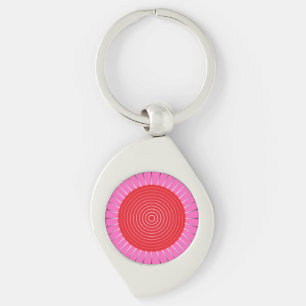 Modern Geometric Sunburst - Fuchsia and Red Swirl Silverfärgad Nyckelring