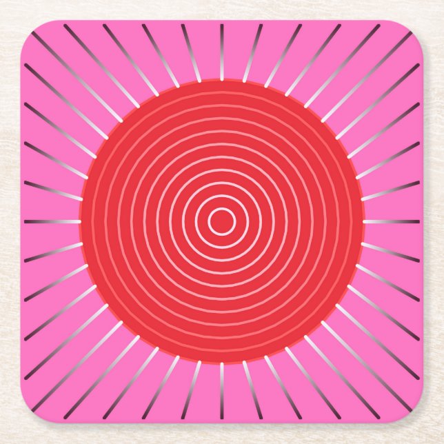 Modern Geometric Sunburst - Fuchsia and Red Underlägg Papper Kvadrat (Framsidan)