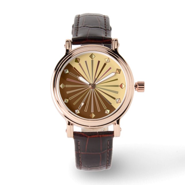 Modern Geometric Sunburst, Mustard Guld Armbandsur (Framsida)