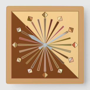 Modern Geometric Sunburst, Mustard Guld Fyrkantig Klocka