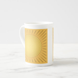 Modern Geometric Sunburst - Mustard Guld / Gult Benporslin Mugg