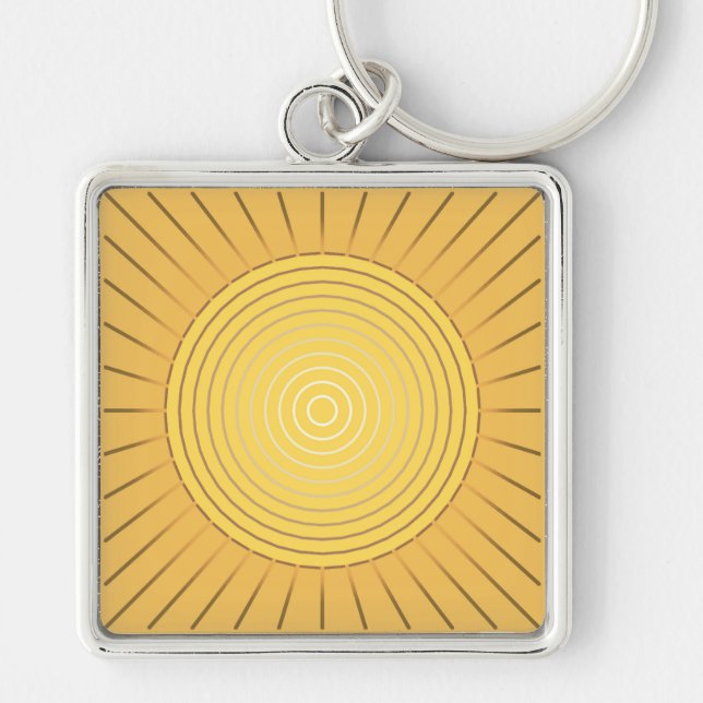 Modern Geometric Sunburst - Mustard Guld / Gult Fyrkantig Silverfärgad Nyckelring (Framsidan)
