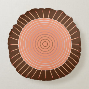 Modern Geometric Sunburst - persikor och Brown Rund Kudde