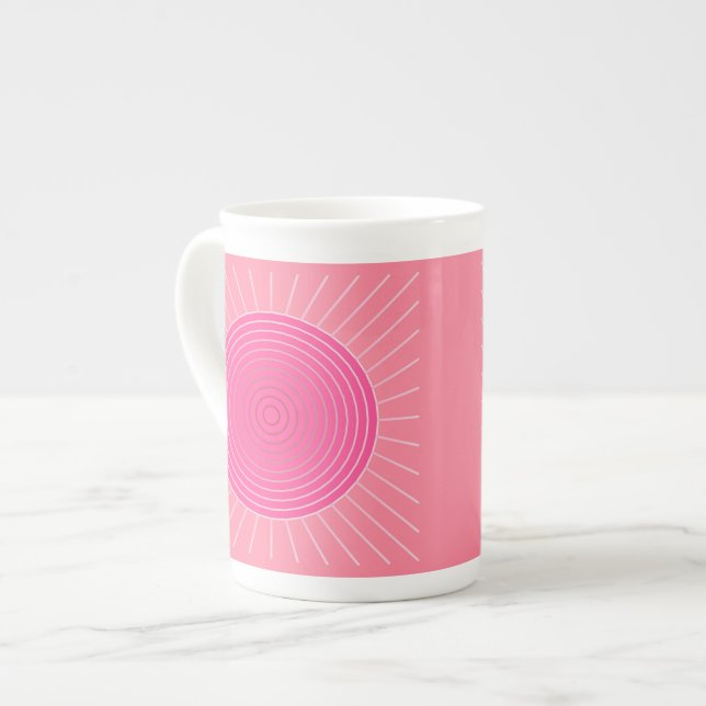Modern Geometric Sunburst - Rosans skuggor Benporslin Mugg (Framsida vänster)