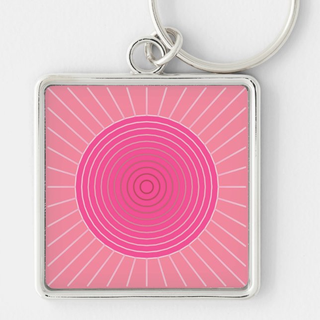 Modern Geometric Sunburst - Rosans skuggor Fyrkantig Silverfärgad Nyckelring (Framsidan)