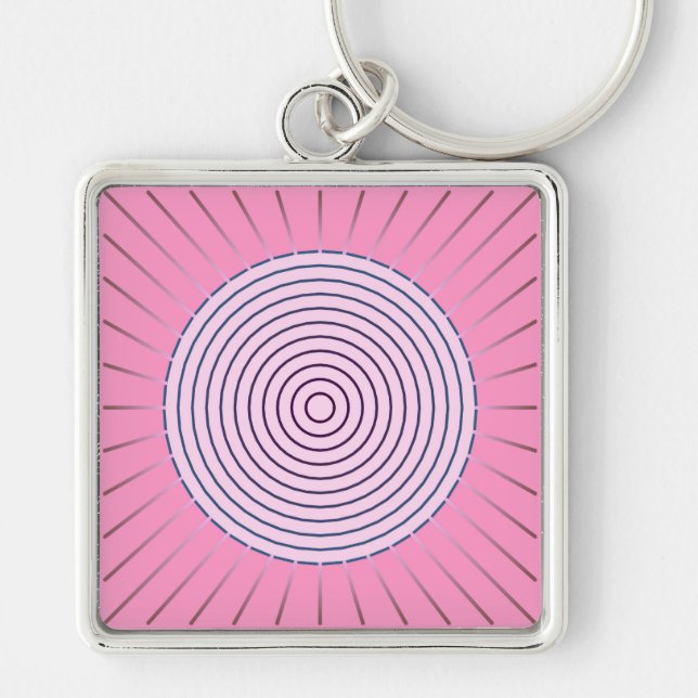 Modern Geometric Sunburst - Rosans skuggor Fyrkantig Silverfärgad Nyckelring (Framsidan)