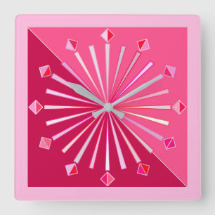 Modern Geometric Sunburst, Vin och Fuchsia Rosa Fyrkantig Klocka
