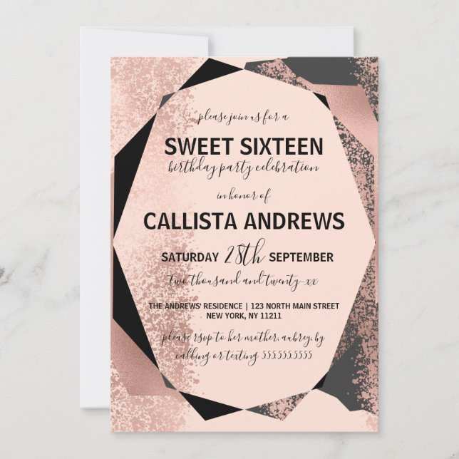 Modern  Geometric Sweet 16 i Ro Guld Inbjudningar (Framsida)
