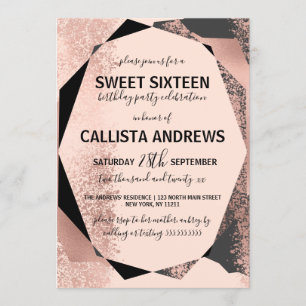 Modern Geometric Sweet 16 i Ro Guld Inbjudningar