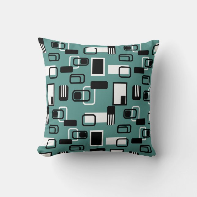 Modern Geometric Teal Black Retro i mitten Kudde (Framsida)