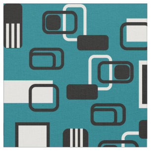 Modern Geometric Teal Black Retro i mitten Tyg