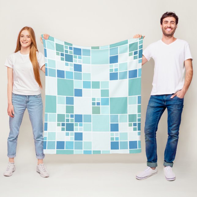 Modern Geometric Teal Turcouise Tiled Fleecefilt (På plats)