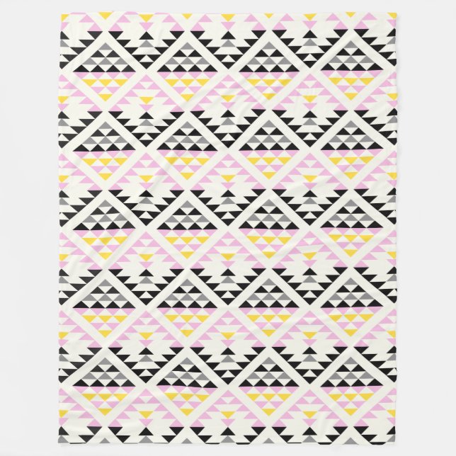 Modern Geometric Tiles Triangle Mönster Rosa Black Fleecefilt (Framsidan)