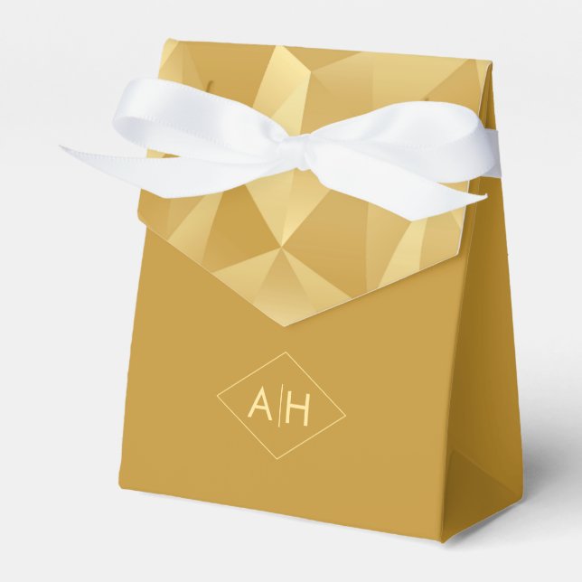 Modern Geometric Wedor Favor Box i Guld Polygon Presentaskar (Framsidan Sidan)
