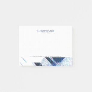 Modern Geometric White och Blue-Grått Glitter Post-it Block