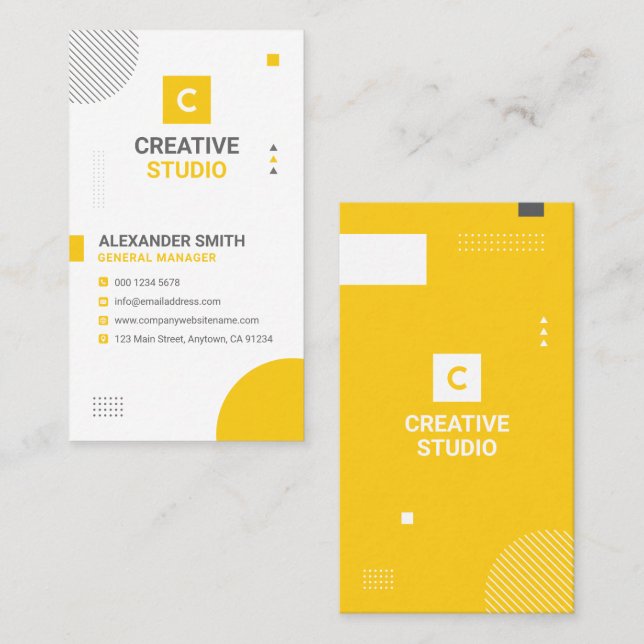 Modern Geometric Yellow and Gray, Professional Visitkort (Fram/baksida)