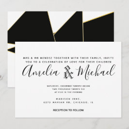 Modern Geometrical Guld Black White Bröllop Inbjudningar