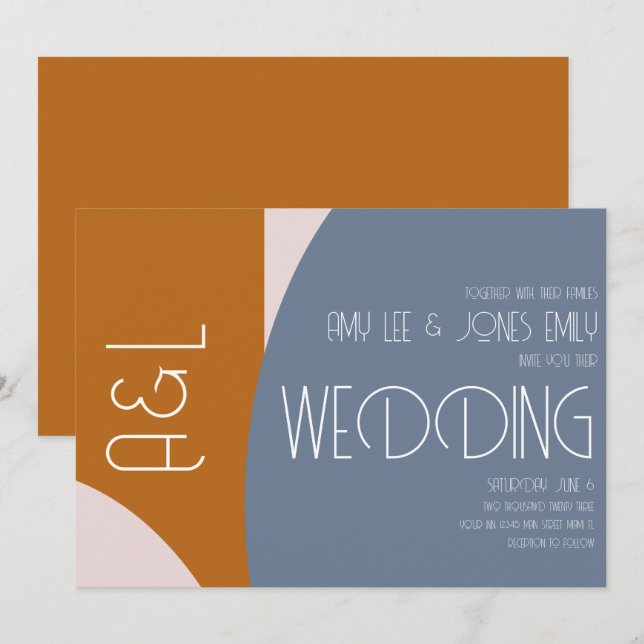 Modern Geometrics Terrakotta Rosa Dämpad Bröllop Inbjudningar (Fram/baksida)