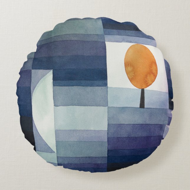 Modern geometrisk abstrakt blå orange Klee Rund Kudde (Framsidan)