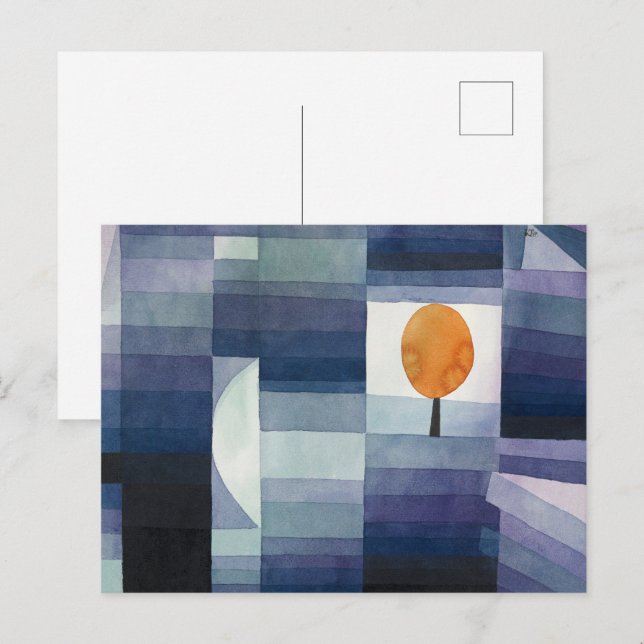 Modern geometrisk abstrakt blå orange Klee Vykort (Fram/baksida)