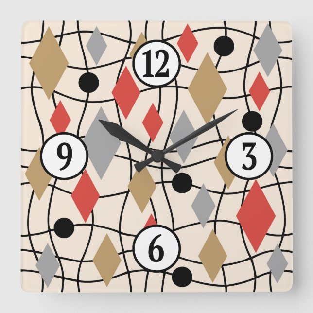 Modern geometrisk Abstrakt i mitten Fyrkantig Klocka (Framsida)
