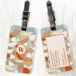 Modern geometrisk Abstrakt i monogram Bagagebricka<br><div class="desc">Abstrakt modern geometrisk konst i  rosa,  orange och anka äggblått. Organiska former är spridda över yta i den här texturerade målningen. Anpassa med din egen inledande sida på framsidan och detaljer på baksidan.</div>