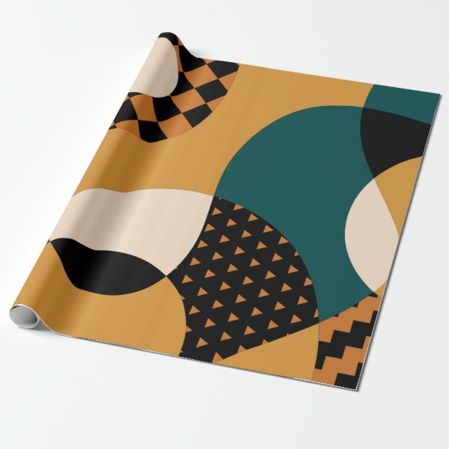Modern geometrisk abstrakt lapptäcke mönster, vågi presentpapper (Utrullad)