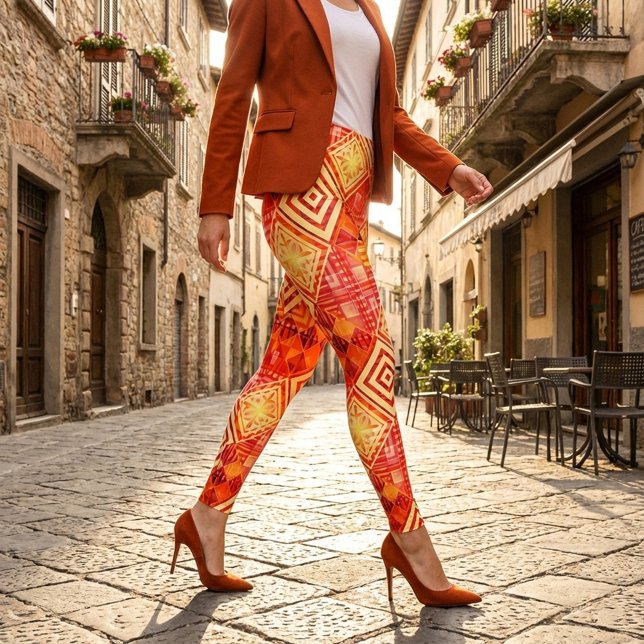 Modern geometrisk abstrakt mönster  leggings (Unique leggings featuring a geometric abstract pattern in warm terra cotta and orange)