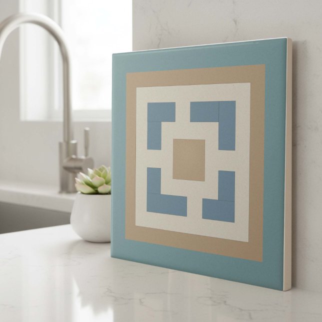 Modern geometrisk abstrakt Pat#11 Teal ID1192 Kakelplatta (Skapare uppladdad)
