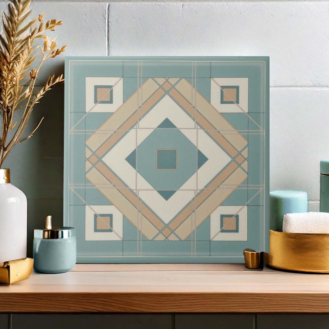 Modern geometrisk abstrakt Pat#15 Teal ID1192 Kakelplatta (Skapare uppladdad)