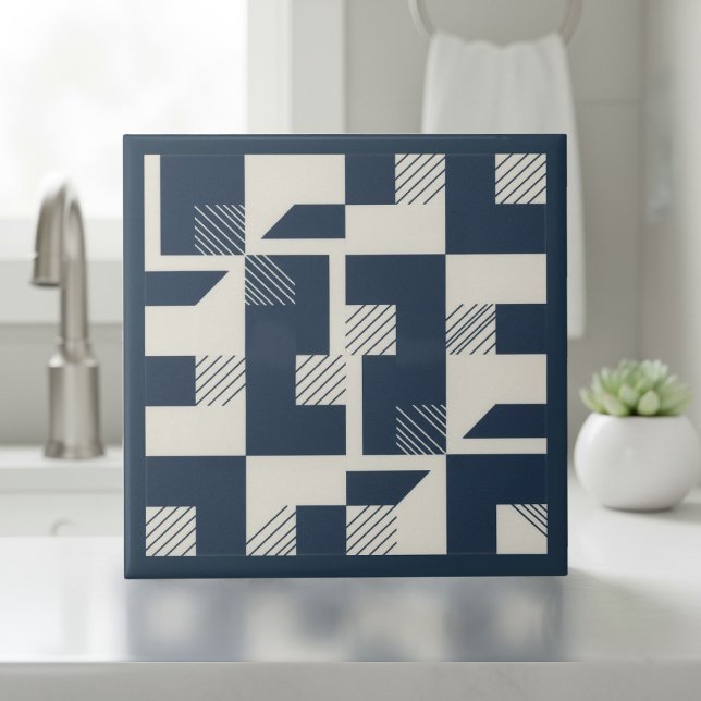 Modern geometrisk abstrakt Pat#3 Marinblå ID1192 Kakelplatta (Skapare uppladdad)