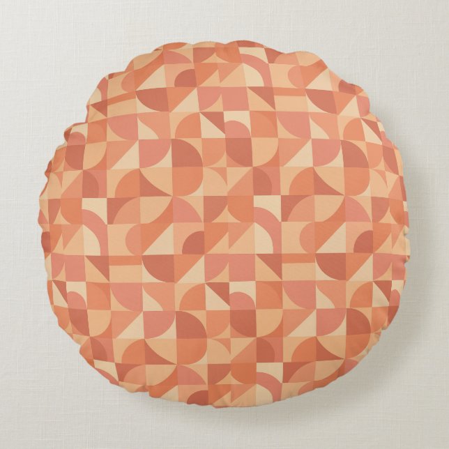 Modern Geometrisk Abstrakt Persika & Terrakotta Ru Rund Kudde (Framsidan)