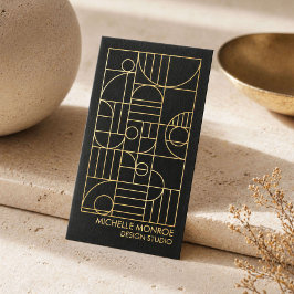 Modern geometrisk Art Deco-falskt guld/svart desig Visitkort