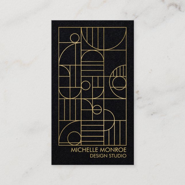 Modern geometrisk Art Deco oäkta guld/svart papper Visitkort (Framsida)