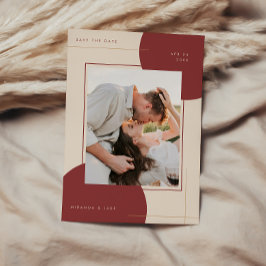 Modern Geometrisk Beige Infogad Foto Bröllop Spara Datumet