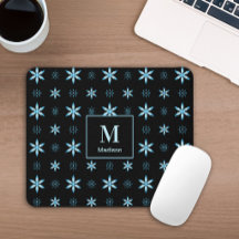Modern geometrisk blå blomster monogram musmatta
