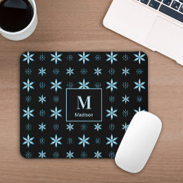 Modern geometrisk blå blomster monogram musmatta