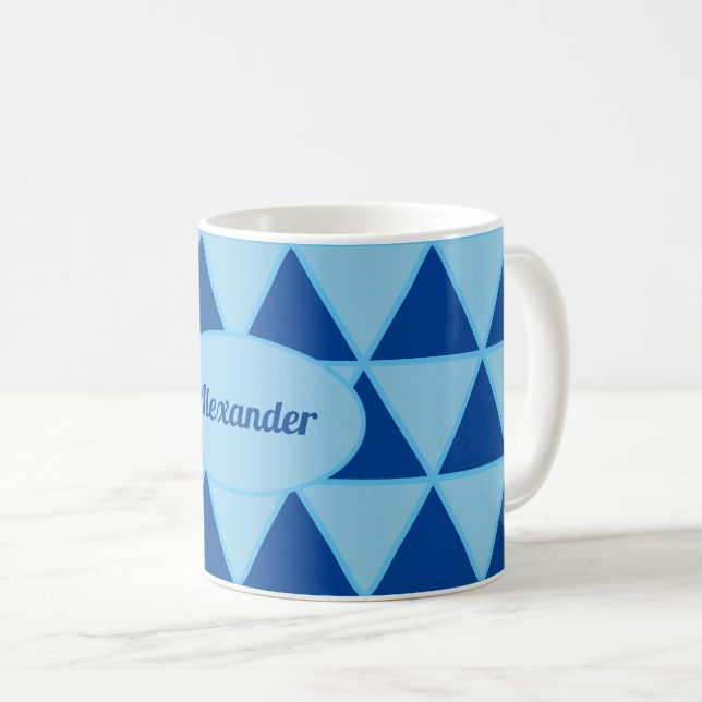Modern geometrisk blå grafik mönster med namn kaffemugg (Framsida höger)