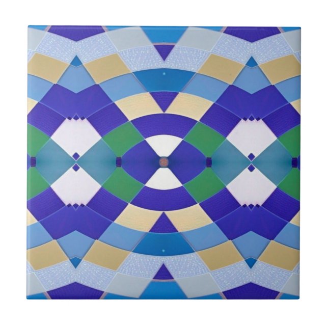 Modern geometrisk blå grönt öga vit kakelplatta (Framsidan)