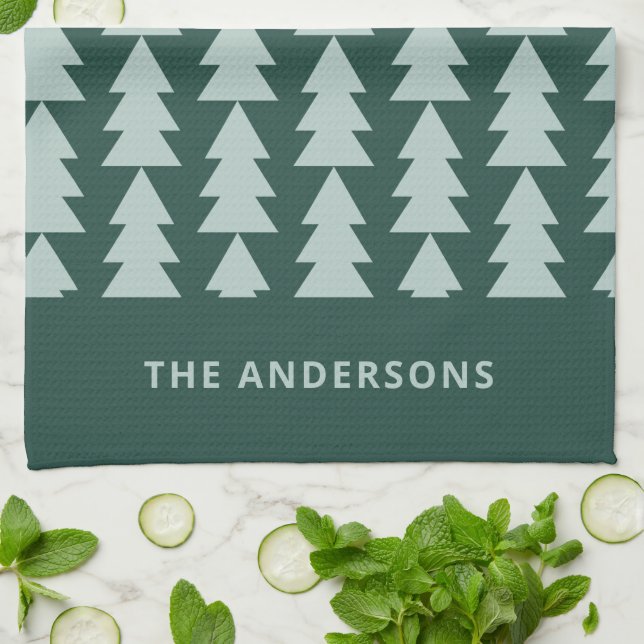 Modern geometrisk blå Julgran-grafik Kökshandduk (Vikta)