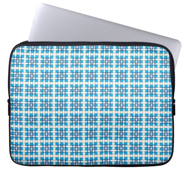 Modern geometrisk blå SEA-fyrkanter mönster Laptop Sleeve (Framsidan)