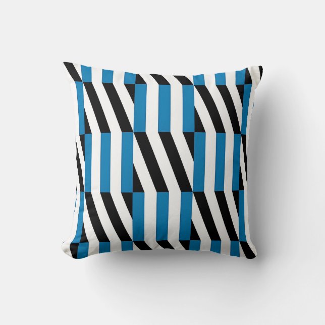 Modern geometrisk blå svart och vit Op Art  Kudde (Framsida)