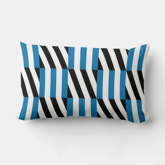 Modern geometrisk blå svart och vit Op Art  Lumbarkudde (Baksida)