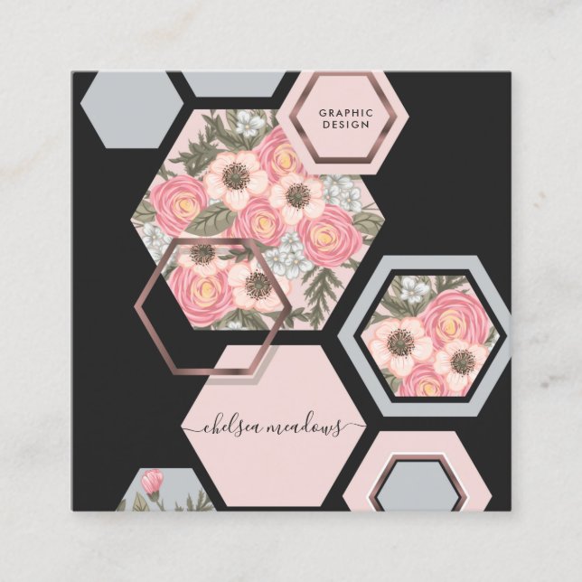 Modern geometrisk blomma | Bikakefyrkant Fyrkantigt Visitkort (Framsida)