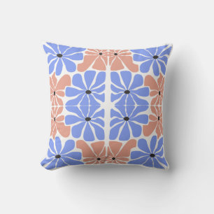 Modern geometrisk blommig - Blått & Persikamönster Kudde