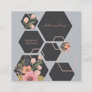 Modern geometrisk Blommigt   Honung Comb Square Fyrkantigt Visitkort