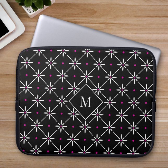 Modern geometrisk blommonogram laptopsleeve laptop fodral (Skapare uppladdad)