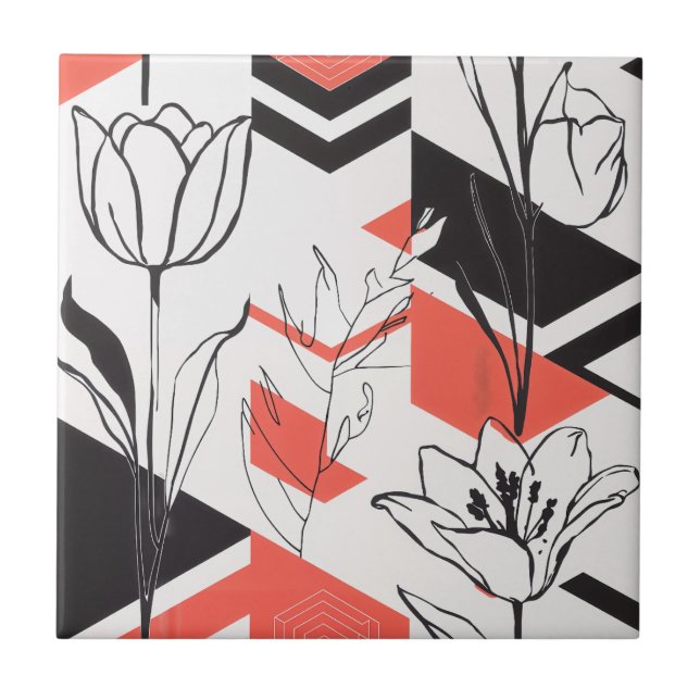 Modern geometrisk blomsterkontrast kakelplatta (Framsidan)